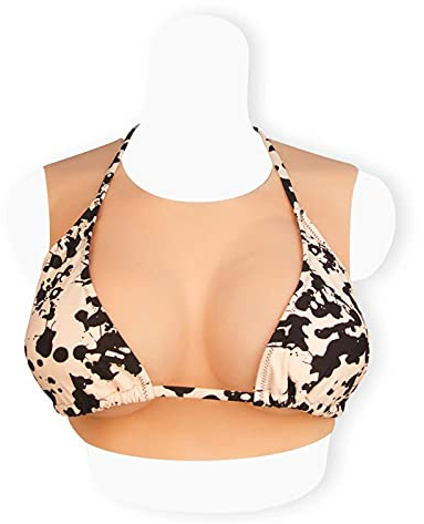 XSWL Silicone Breast Forms for Crossdressers B-H Cup Fake Breast Plate Drag Queen Transgender Mastectomy Bra Filled Liquid Gel Fake Boobs,Ivory,D cup