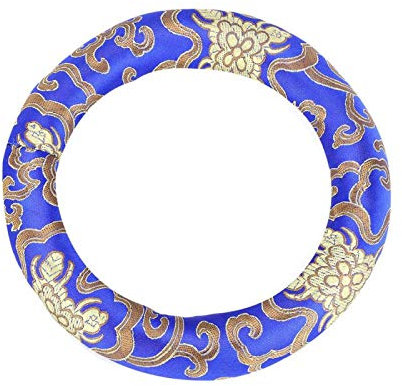 Klangschale Kissen mit Traditionellen Mustern, Seidenbrokat Klangschalenkissen, Tibetische Meditationskissen Klangschalenteile mit 18cm Durchmesser für Instrumentenliebhaber(Blau)