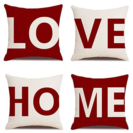 MYCDXE Dekorativ Kissenbezüge 4er Set Love Home Kissenbezug Kissenhülle Baumwolle Leinen Werfen Sie Kissenbezüge 40x40cm