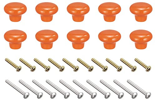 sourcing map 32x24mm Ceramic Drawer Knobs, 10pcs Mushroom Shape Door Pull Handles Orange