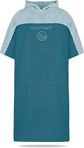 normani Badeponcho für Erwachsene aus Bio-Baumwolle - Strandponcho Surfer-Poncho mit Kapuze - Strand Umziehhilfe für Herren und Damen Farbe Petrol Größe S-M