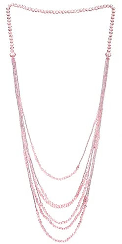 COOLSTEELANDBEYOND Rosa Wulst Lange Statement Halskette Multi-Schichten Wasserfall Kette mit Kristall Perlen Charme Anhänger