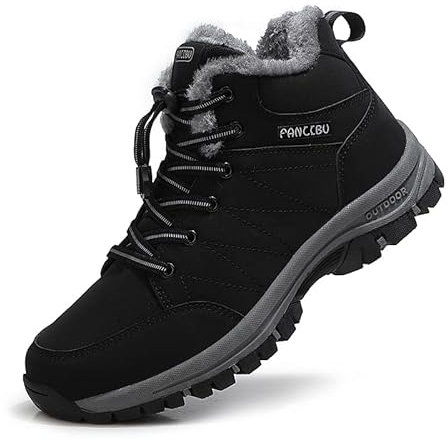 ZHNSHM Herren-Schneestiefel Warme Winterstiefel Pelzgefütterte Wanderstiefel Spritzwassergeschützte Nackte Winterstiefel