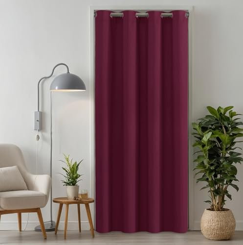 tinycurtains, Türvorhang mit Vorhangstange & Magneten zum Abdichten, einfache Montage ohne Bohren in 1 Min (210 x 150 cm rot + Stange Silber 55-90 cm + 6 Magnete)