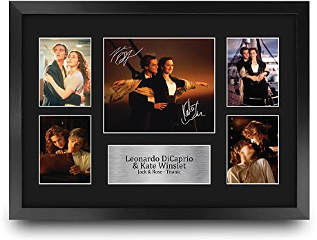 HWC Trading FR A3 Leonardo DiCaprio & Kate Winslet Titanic Rose & Jack Geschenke Geducktes Signiertes Autogramm Foto für Fans von Film Memorabilien - A3 Gerahmt