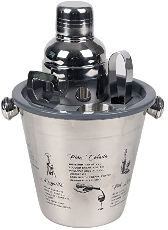 Cocktail Shaker Set 5-Piece Cocktail Making Set Stainless Steel Home Bartender Kit with Bar Tools Accessories Jigger, Ice Bucket, Tongs & Bottle Opener Party