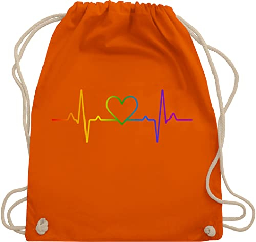 Turnbeutel Rucksack - LGBTQ Kleidung Flag - Herzschlag Regenbogen Pride - Unisize - Orange - lesbian gifts lgbtq+ beutel lgbt herz stoffrucksack csd lgbtq+regenbogen stoffbeutel lqbtq sportbeutel