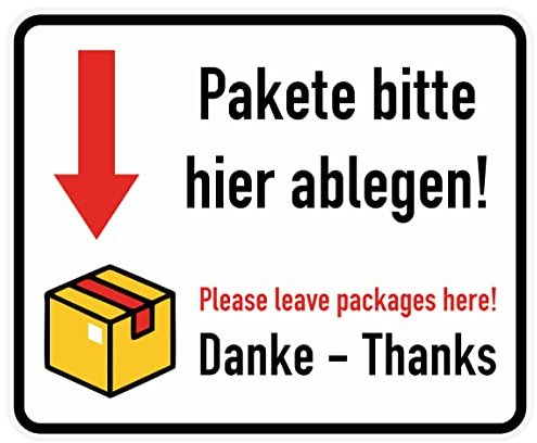 Daged Pakete bitte hier Ablegen! Aufkleber Größe 20x16 cm Post Zustellung Paketdienst Hinweiszeichen kontaktlose Paketübergabe Sticker T-29