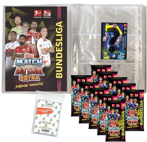 collect-it.de MY HOME OF CARDS + TOYS Exklusive Aufbewahrungshüllen im Bundle mit Match Attax EXTRA 2022/23-1 Leere Sammelmappe + 10 Booster + 1 Nationalspieler