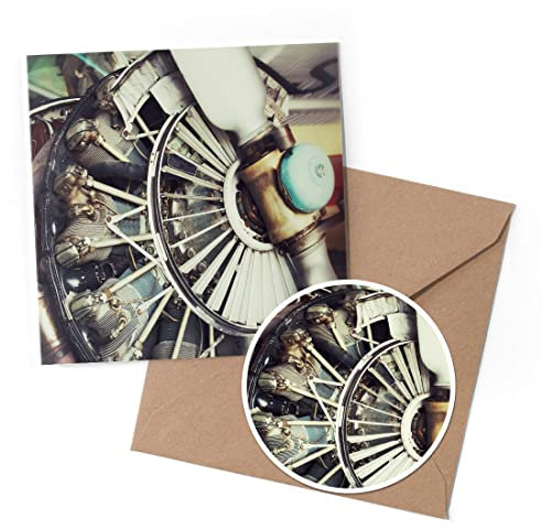 1 x Greeting Card & 10 cm Round Sticker Set - Aircraft Engineering Engine Plane Jet - Birthday Thank You Friend Lover Fan Mum Dad Kids #50054