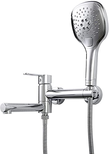 Badewannenarmatur Messing Warm Und Kalt Duscharmatur Set Mit Verlängertem Schwenkbarem Auslauf Wandmontierter Badezimmer Wannenarmatur Mit 3-Funktions Handbrause,Chrome (Color : Chrome)