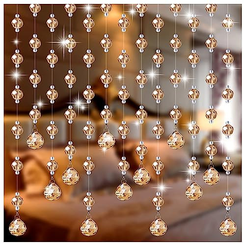 GVILTY Luxurious Gold Crystals Beaded Curtain Door String Curtains for Doorway,25 Line Glass Crystal Hanging Beaded Curtain Decor,Closet Room Divider Beads Curtains 90 * 80cm/35 * 31in