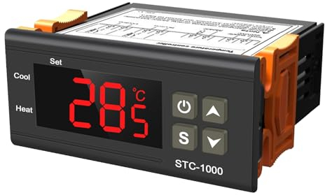 Controlador de temperatura STC-1000, DC 12V 10A, termostato digital multiuso, calibración de temperatura con sonda de sensor NTC para fermentación, escotilla, congelador, calefacción y refrigeración