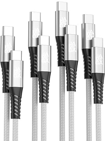 JAMEGA - USB Typ C Kabel Weiß [4 Pack 0,5M 1M 2M 3M] | USB C Lade & Datenkabel Fast Charge Sync USB C Stecker/Stecker kompatibel mit iPhone 15 Pro Max iPad Pro Air Samsung Macbook Tablets Huawei uvm.