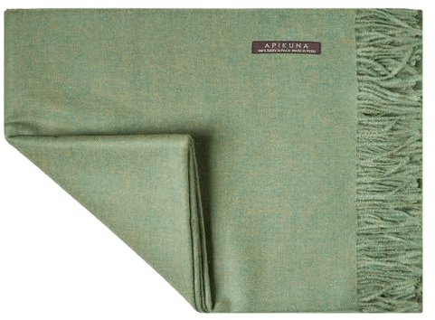 Apikuna® Alpaka Wolldecke aus 100% feinster Baby Alpaka Wolle - 180 x 130 cm in Grün - kuschelig weiche & warme Decke - Sofadecke Alpakadecke Kuscheldecke Alpaka Decke Baby Alpaka Decke