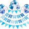 Luftballons Geburtstag Dekoration Set, blau weiße Geburtstagsdeko Happy Birthday deko Banner Party Deko Geburtstag Set mit blau weiße Luftballons Konfetti Ballons Dreiecksflaggen Girlanden（B+SJQ)