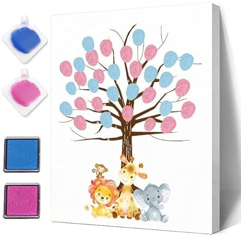 Jungle Gender Reveal Fingerprint Leaves Tree, Funny Baby Shower Guest Book Party Game, Gender Reveal Baby Shower Party Ideas, Gender Reveal Keepsake, Special Meaningful Canvas Decoration