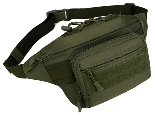 Huntvp Taktische Gürteltasche Sport Hüfttasche Molle Bauchtasche Wasserabweisend mit Reißverschluss für Outdoor Laufen Reise Wandern Radfahren Camping Klettern,Grün-M