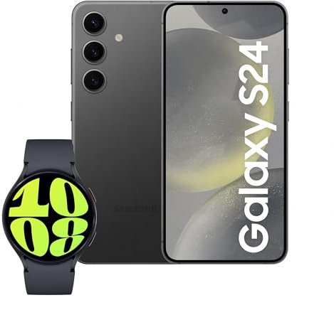 Samsung Galaxy S24, AI Android Smartphone, 8GB RAM, 256GB Storage, 50MP Camera, Onyx Black, 3 Year Manufacturer Extended Warranty with Watch6 Smart Watch, BT, 44mm (UK Version)