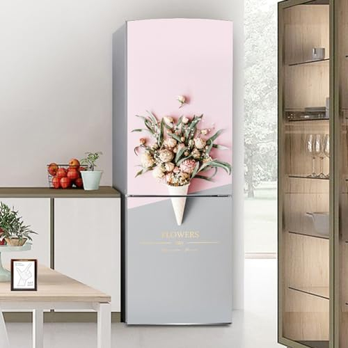 Fridge Wraps Kitchen Fridge Stickers Cover Full Doors, Fridge Sticker Full Covering Door Fridge Covers Skins Wall Stickers for Kitchen Decal, Pink Flower Egg roll