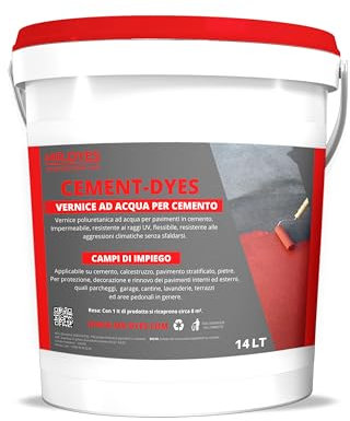 MR.DYES_CEMENT-DYES_Pittura per Pavimenti Esterni ed Interni da 5-14 L - per Pavimenti di Garage, Cantine, Spazi di Stoccaggio e Campi Sportivi in Cemento - Vari Colori. (14LT, GRIGIO)