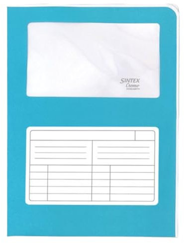Cartelline Portadocumenti con Finestra - Sintex Monocolore Azzurro raccoglitore documenti per ufficio, Formato A4, Colore Azzurro, Confezione 50 pezzi, Carta 120gr, Chiuse su due lati