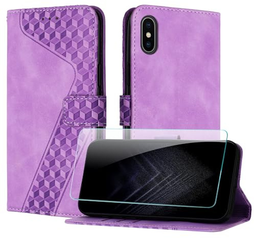 JayModCase Handyhülle für iPhone XS Max (6,5 Zoll) mit Schutzfolie, Flip Wallet PU Leder iPhone XS Max hülle [Kartenfach] [Magnet] [Ständer] 360 Stoßfeste Schutzhülle - Lila