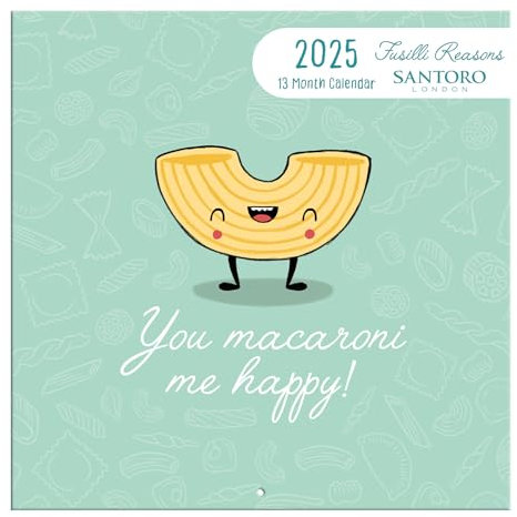 Santoro Silly Puns Wandkalender 2025 – 13-Monatskalender vom 24. Januar bis 25. Januar – für Lebensmittel, Käse, Nudeln und alberne Witzliebhaber – für Ihn, Vater, Mutter, Familie, Freund, Freund