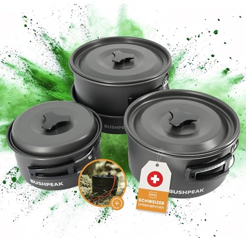 Bushpeak Camping Töpfe für Gaskocher Camp Chef - Camping Topfset 7-teilig zum Kochen und Braten mit Deckel