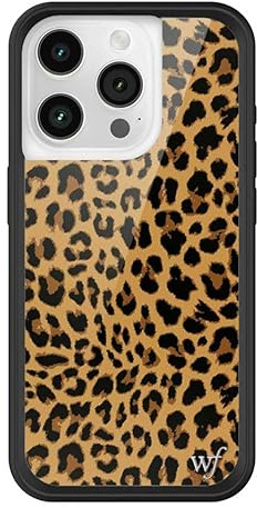 Wildflower Cases - Meow, Compatible with Apple iPhone 15 Pro | Leopard Animal Brown Black Spots Cute Trendy - Protective Black Bumper, 4ft Drop Test Certified, Women Owned Small Business