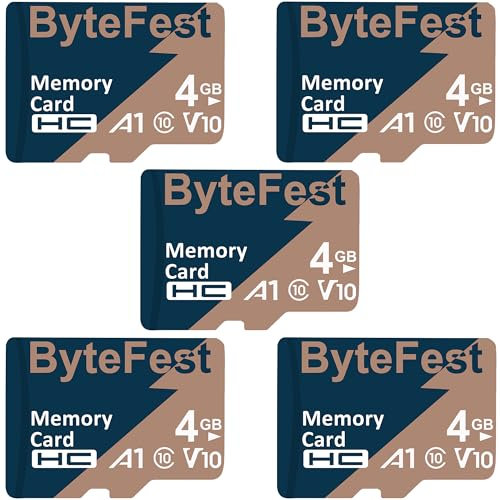ByteFest Lot de 5 Cartes Mémoire Mic roSD 4 Go avec 5 Adaptateurs, Classe 10, Vidéo HD, V10, A1, TF Card pour Lecteur MP3/Smartphone/Tablettes/Dash Cam/Caméra de Sport/Surveillance
