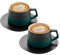 Cappuccino Tassen mit Untertassen 2er-Set, 200ml Geprägte Kaffeetassen mit Untertasse für Latte Art, Handbemalte Gradienten Grün Kaffeebecher aus Steingut Tassen Geschenke für Kaffeeliebhaber,Tee