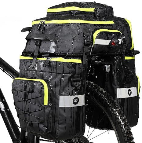ENJOHOS 3-in-1 Fahrradtaschen für Gepäckträger 75L Fahrradtasche Wasserdicht Fahrrad Taschen hinten Gepäckträgertasche Fahrradrucksack mit Regenschutz und Schultergurt, Grün