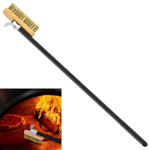 Brosse Four A Pizza,Brosse pour Four à Pizza 130 cm avec Grattoir en Acier,Manche en Aluminium Amovible,Grattoir pour Four à Pizza avec Brosse en Laiton,Utilisé pour Nettoyer Le Four