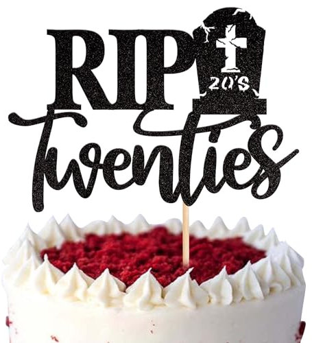 Xsstarmi 1 Packung Tortendeko Rip Twenties Tortenaufsatz Glitzer Schwarz Rip to my 20s Kuchen Topper Dekoration für Rip 20s Funeral 20. Geburtstag Zubehör für Party Kuchen Dekorationen