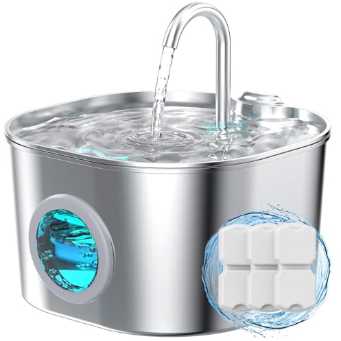 Stainless Steel Cat Fountain: 2.2 L Drinking Fountain Stainless Steel for Cats/Dogs Indoor Automatic Waterer Pet Fountain Drinking Small Animal Water Dispenser Metal Pets Watering Tap Bottle