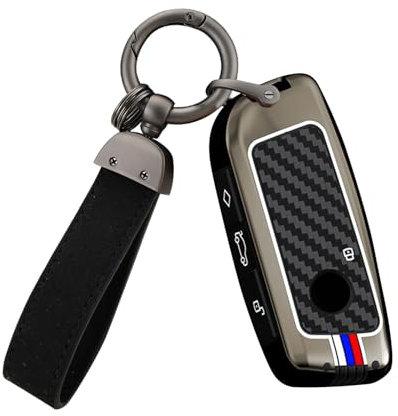 ontto Schlüsselhülle mit Schlüsselanhänger Passt für BMW XM G09 iX/i7 I20 X5 G05 X7 G07 X1 U11 2er U06 Active Tourer 2023-2025 Autoschlüssel Hülle Metall Schutzhülle Schlüsselcover 4 Tasten-C Schwarz