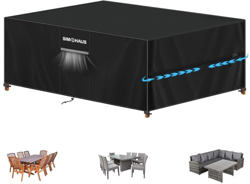SIMPHAUS Abdeckung Gartenmöbel Wasserdicht Abdeckplane Gartenmöbel UV Beständig 420D Oxford Loungemöbel Abdeckung,Schutzhülle für Gartenmöbel Tisch und Stühle,Balkonmöbel,Couch,Pool 300x200x90cm