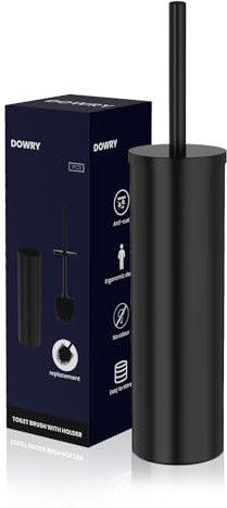 Brosse WC en silicone avec support noir - Brosse de toilette cylindrique autoportante pour salle de bain - Nettoyage hygiénique - Acier inoxydable - Accessoire