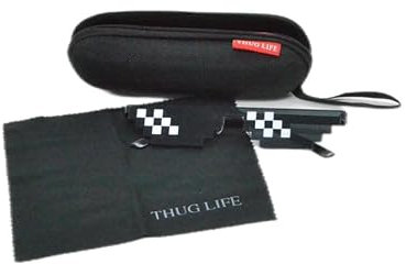 Zh Thug Life Pixel-Brille mit Etui und Reinigungstuch, Schwarz