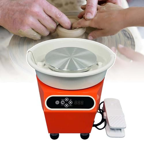 HCAUYNN TöPferscheibe (25 cm Durchmesser), Elektrische Keramik-Tonscheibe, Mit FußPedal Und Display, FüR Erwachsene Und Kinder,Orange