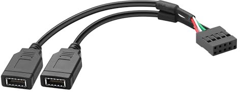 JSADZKJ 9-Pin to USB Motherboard Cable,USB 2.0 9-pin Female to Dual E-Type Motherboard Extension Cable, USB 2.0 to type E Female Cord for Computer Internal,Hard Disk Drive 0.6ft (9-Pin to 2xE Type)