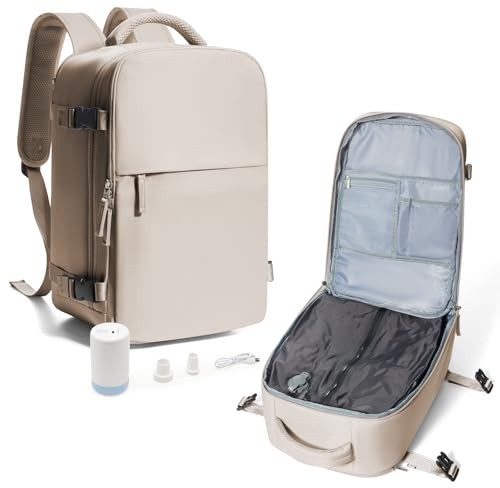 suradar Zaino Sottovuoto Viaggio, Zaino Ryanair 40x20x25 Con Pompa Sottovuoto Travel Backpack Bagaglio a Mano 40x20x25 Ryanair Aereo Zaini 14 Pollici Porta PC Grigio marrone