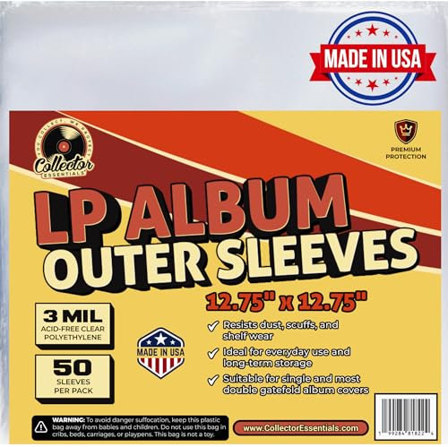 50 LP Outer Sleeves – 3 Mil Clear Vinyl Record Covers – Archival Quality, Acid-Free Poly Bags – 12.75 x 12.75 – Protects Single & Gatefold Albums – Made in USA
