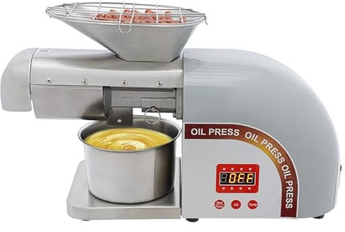 MEELRYD Automatische Ölpresse,1800w Edelstahl Öl Expeller, 0–300 ℃ Einstellbare Temperatur, Hohe Olausbeute, heißer kalter Öl Extraktion Expeller zum Pressen von Erdnüssen, Rapssamen (48 × 21 × 29 cm)