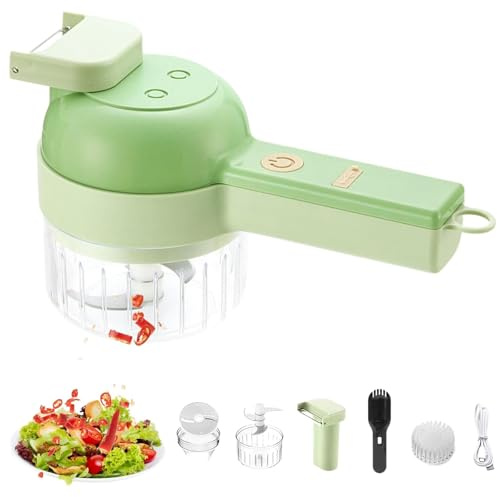 SliceEase Electric Chopper, 4 in 1 Elektrisch Gemüseschneider, Obstschneider, Multifunktionale tragbare Gemüseschneider für Knoblauch, Pfeffer, Zwiebeln, Sellerie, Ingwer, Fleisch