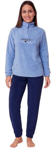 GARGIX Pigiama Donna Molto Caldo Pile Maglia E Pantalone S M L XL Invernale (IT, Testo, XL, Regular, Regular, XL, PKD-1235/Blu)
