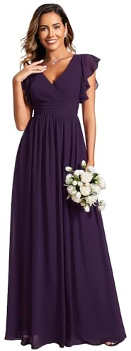Ever-Pretty Abito Casual in Maglia a Maniche Lunghe Vestito Maglioni Donna Invernali Elegante Abito Midi Pullover Elasticizzato con Spacco con Spacco Viola Scuro 42