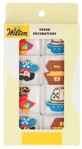 Wilton Sugar Decorations Zuckerfiguren, Pirates & ParReds, 8 Stück | Gebrauchsfertige Zuckerdekorationen mit köstlichem Geschmack, perfekt zum Dekorieren von Cupcakes, Keksen und Kuche