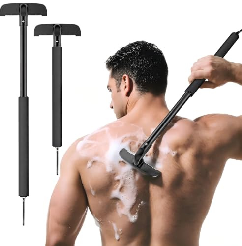 VEYLA Professional Skin-Safe Zero-Cut Back Shaver for Men, Extendable Aluminum Alloy Handle Up to 17.7 Inches, Wet & Dry Use Body Hair Trimmer and Groomer, DIY Nick-Free Mens Back Shaver (1 Pack)